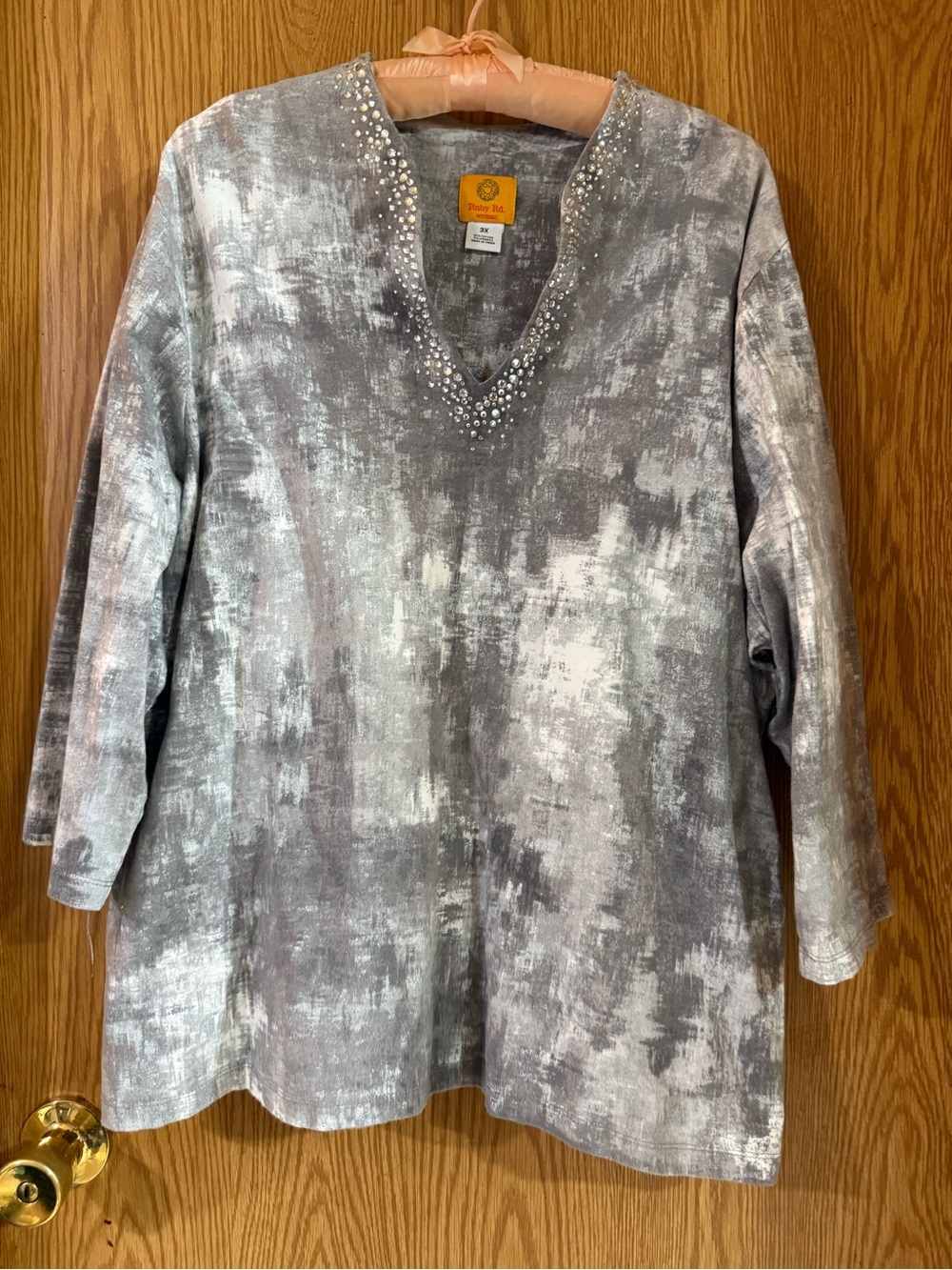 Ruby Rd. Gray V-Neck Rhinestone Tunic